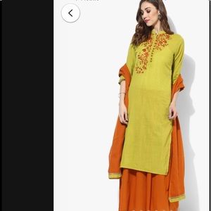 Babyhug Woven Sleeveless Brocade Kurti Palazo & Dupatta Set - Dark Pink